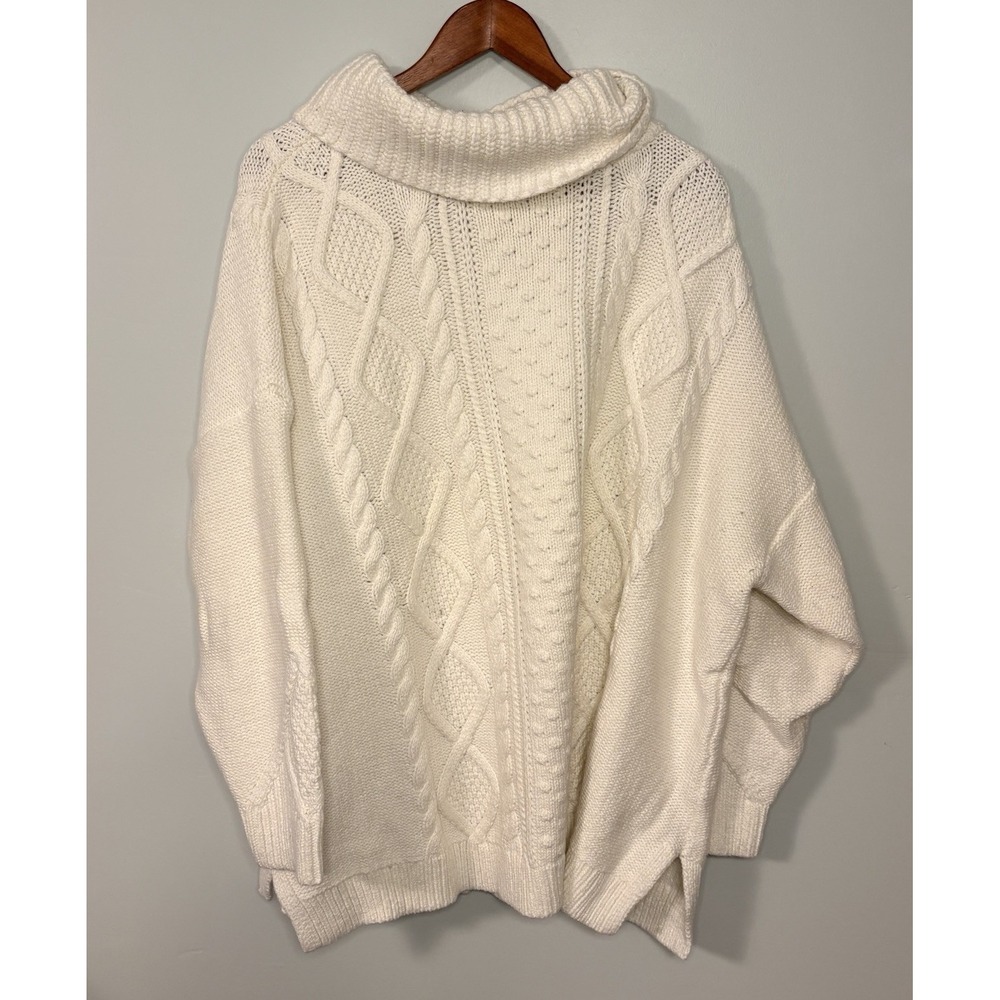 Lands' End Women's Sweater Size 3X Fisherman Chunky Turtleneck Wool Blend